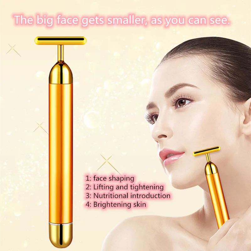 

Face Lift Tool 24k Gold Color V Face Slimming roller Vibration Facial Beauty Roller Massager Stick Skin Tightening Wrinkle Bar