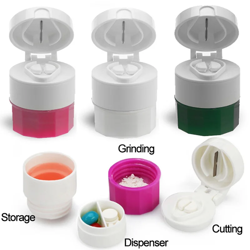 

Medicine Box 4 Layer Pill Cutting Tablets Crusher Grinder Splitter Tablet Cutter Divider Storage Pill Container Multifunction