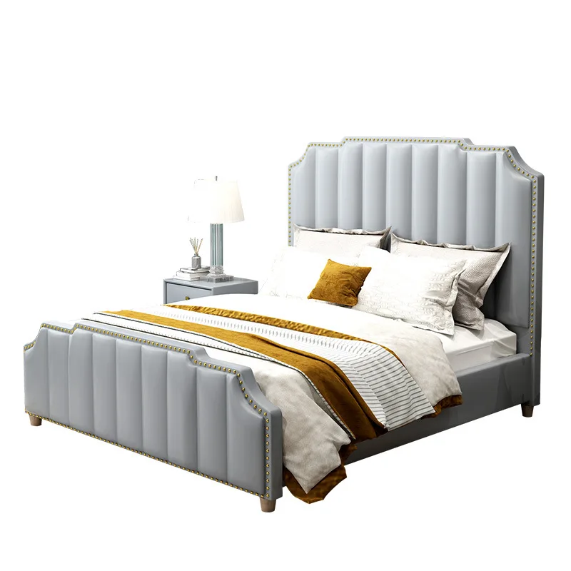 轻奢真皮床现代简约主卧室双人床1.8m婚床美式布艺床皮床家具