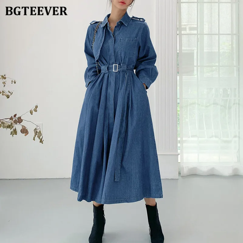 Vintage Long Denim Dress Women | Womens Autumn Dress F Denim | Denim ...