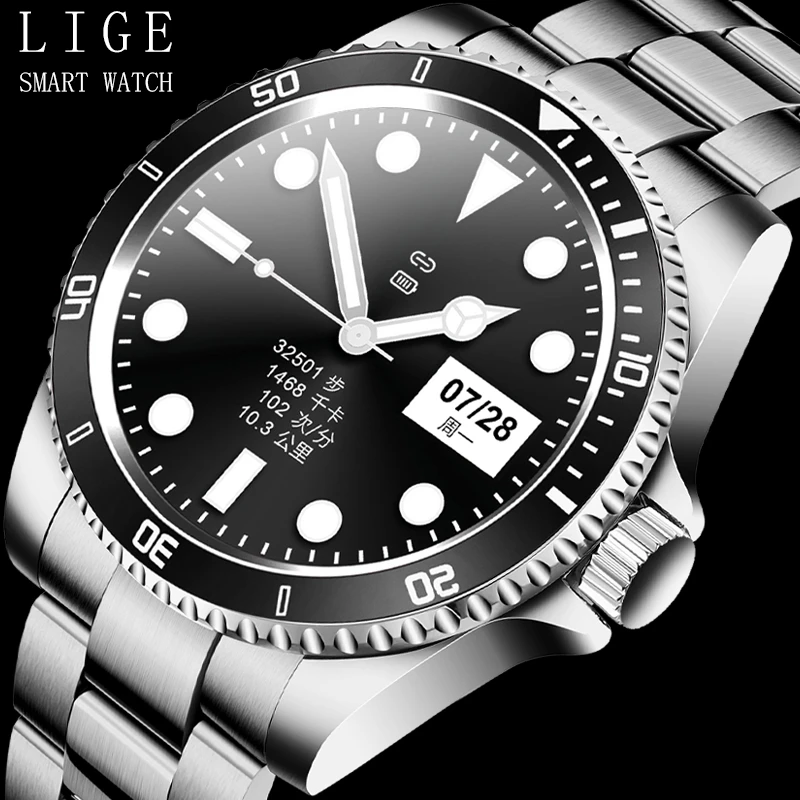 LIGE New Men Smart watch with LED Full touch screen For Android IOS heart rate Blood pressure monitor waterproof Fitness | Электроника