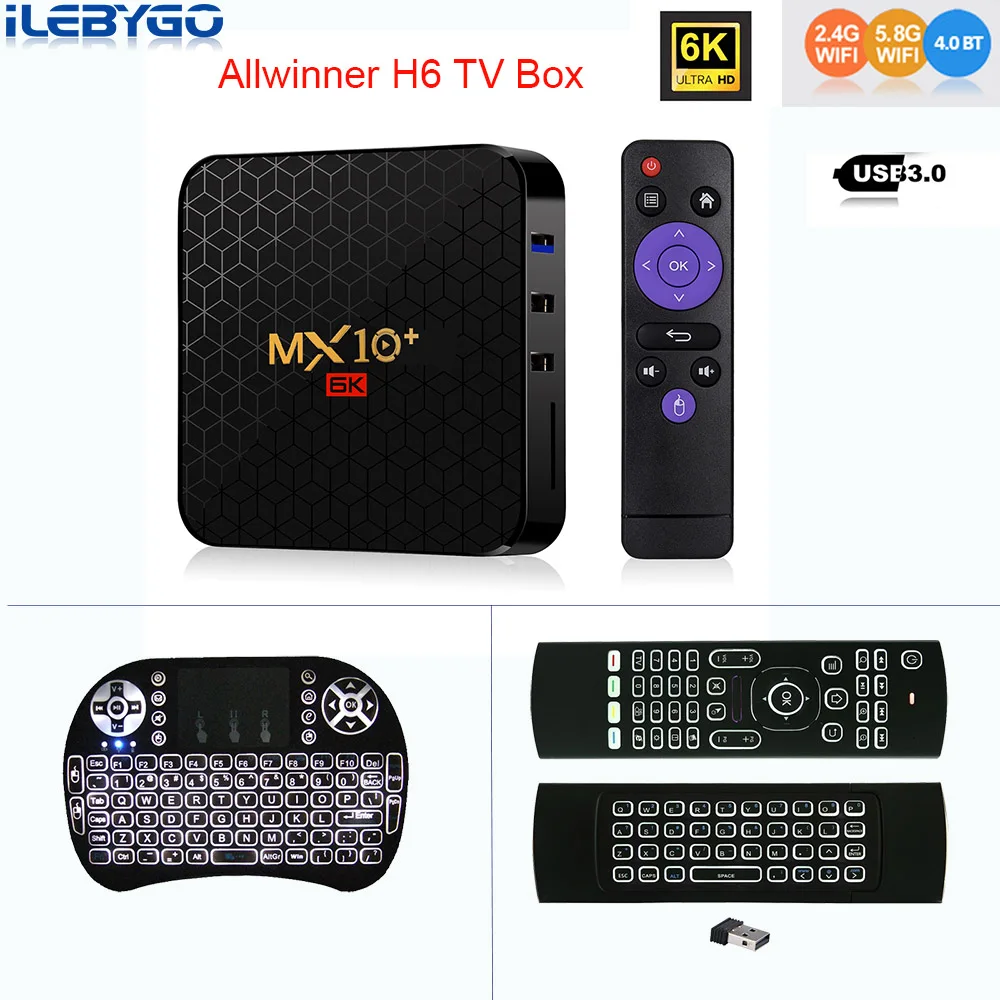 Android 9,0 tv Box MX10 Plus 4 Гб ram 64 Гб Wifi Allwinner H6 четырехъядерный USB 3,0 6K проигрыватель google Youtube Tanix телеприставка