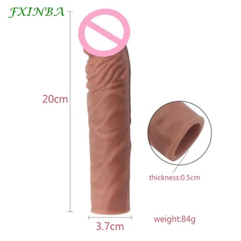 FXINBA 20cm Realistic Penis Sleeve Bigger Extender Cock Sleeve Extended Dick Enlargement Reusable Condom Men Gay Adult Sex Toys 2