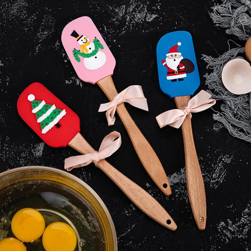 

Christmas Spatula Wooden Handle Silicone Cream Scraper Santa Claus Snowman Decor Kitchen Cooking Tools Gadget