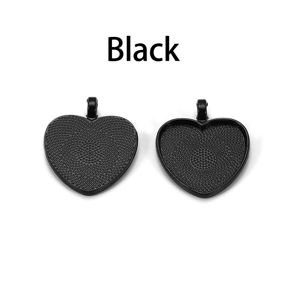 Black 10 шт./лот 25 мм Серебряный позолоченный кулон в форме сердца кабошон основа Установка Камея фурнитура для DIY ювелирных изделий - Цвет: Black