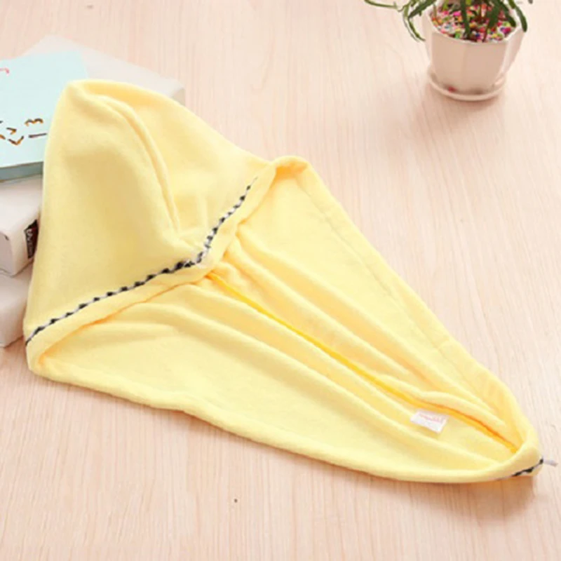 Новое быстросохнущее полотенце для волос Толстая Абсорбирующая шапочка для душа быстрая 5 цветов полотенце из микрофибры быстросохнущая Волшебная сушка для волос шапка - Цвет: Цвет: желтый