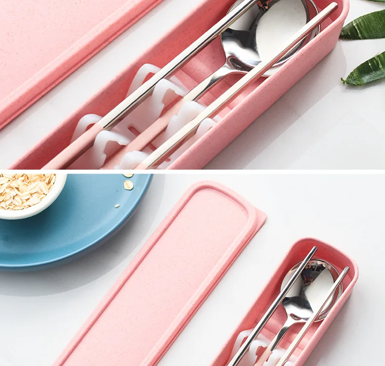 304 Stainless Steel Chopsticks Spoon Kit Portable Tableware Three-piece Set Colorful Baking Varnish Stainless Steel Cutlery Set