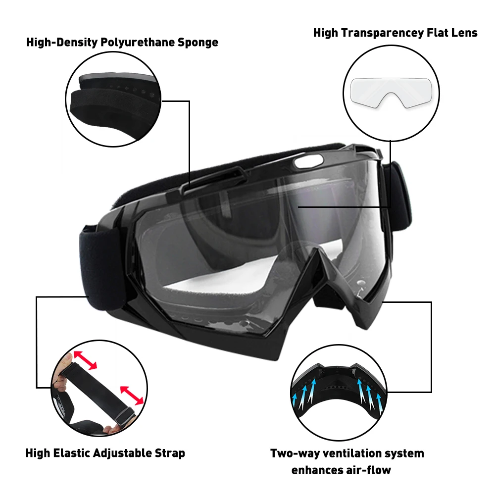 Зимний ветрозащитный шлем, очки для мотокросса, прозрачные линзы, защита глаз, мотоциклетные Заезды, грязный велосипед, лыжный сноуборд