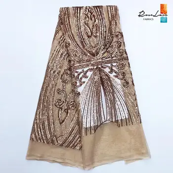 

Champagne Gold Sequins Mesh Tulle Lace High Quality African Nigerian Women Wedding Lacces Sequined Embroidered Rose Gold Laces