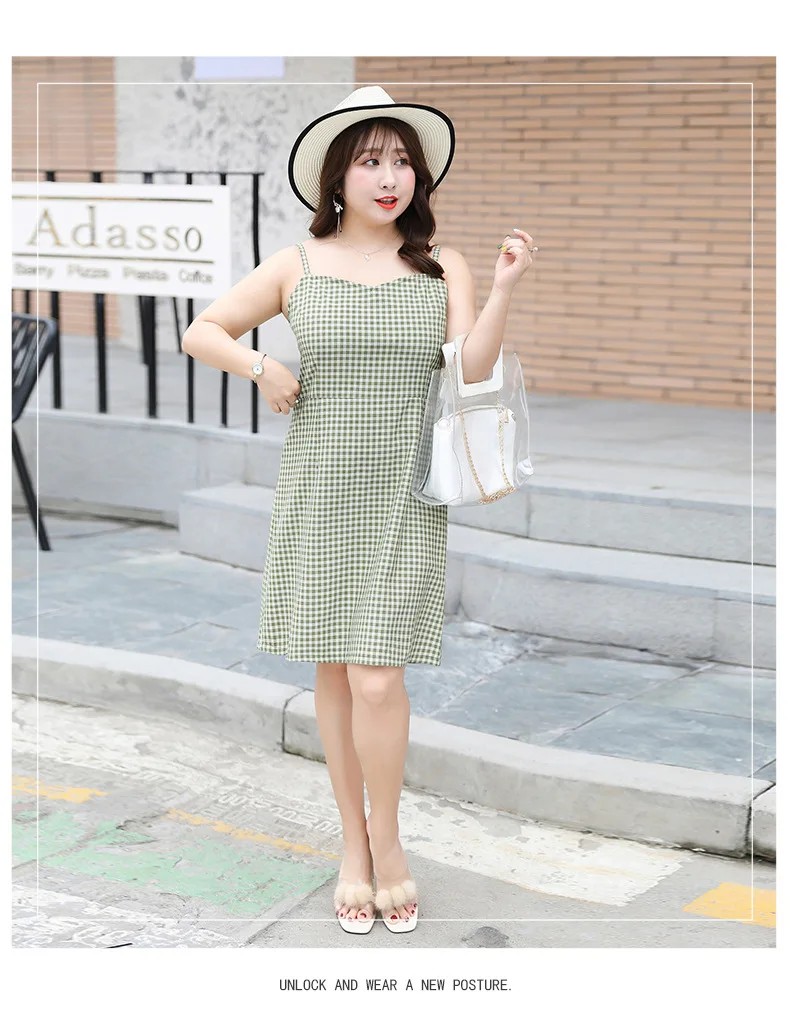[Xuan chen Garment] Plus-sized Code Large Size Dress 200 of Fat Mm Slimming Strapped Dress a Generation of Fat 1767