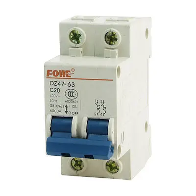 

DZ47-63 Dual Phase 6000A Overload Protection Circuit Breaker 400V 20A