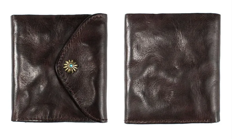 Fashion vintage design folding genuine leather men's short wallet luxury natural first layer cowhide women's thin coin purse synthetic leather wallet leather coin purse