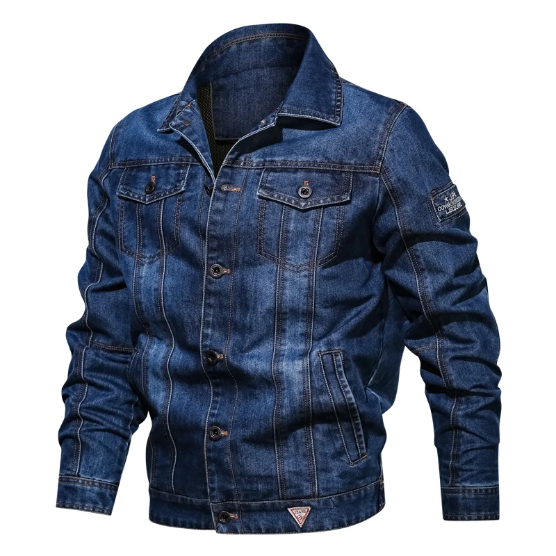 Зимняя мужская джинсовая куртка, пальто, толстые теплые джинсы с мехом, куртки, приталенная уличная одежда, мужская верхняя одежда, военная куртка, верхняя одежда - Цвет: Light Blue MG66008