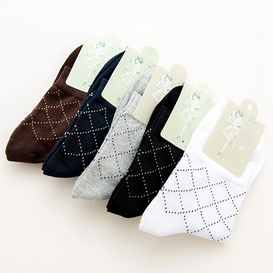 5 Pairs Solid Color Men Socks Fashion Casual Moisture-Wicking Breathable Crew Socks High Ankle Socks Clothing Accessories