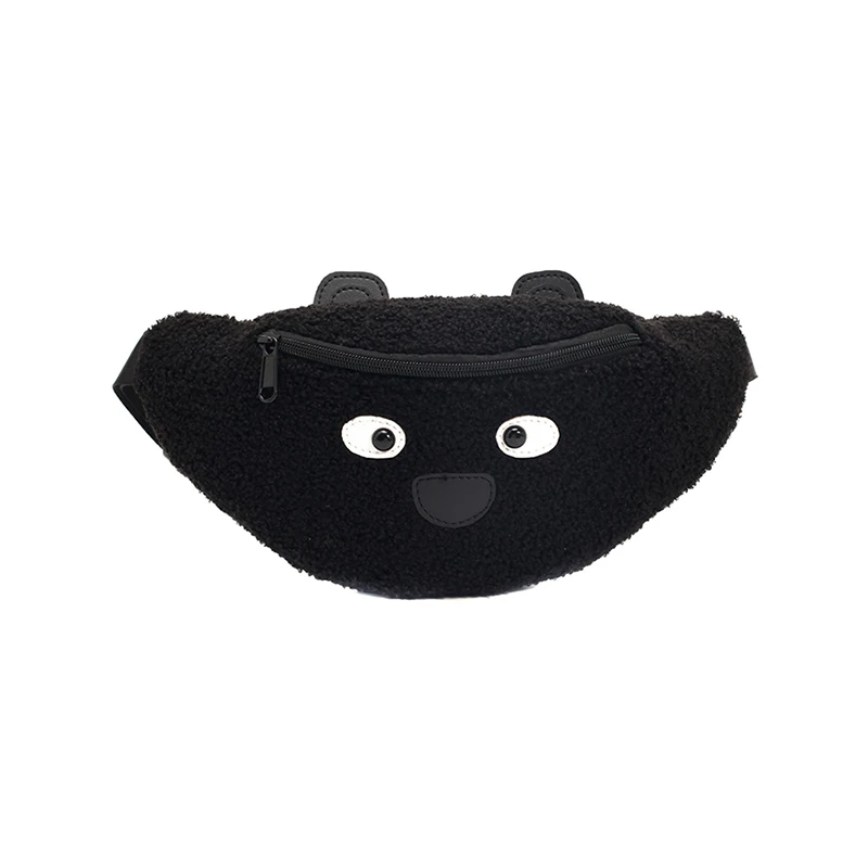 Black Fashion Suede Patchwork Leather Waist Packs Cartoon Eyes Print Chest Bag Women Personality Shoulder Bag Cute Animal Waist Bag - Цвет: Black