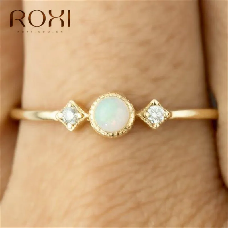 ROXI круглый огненный опал кольца для женщин винтажные модные ювелирные изделия лаконичное Кристальное кольцо Изящные обручальные свадебные кольца anillos Mujer