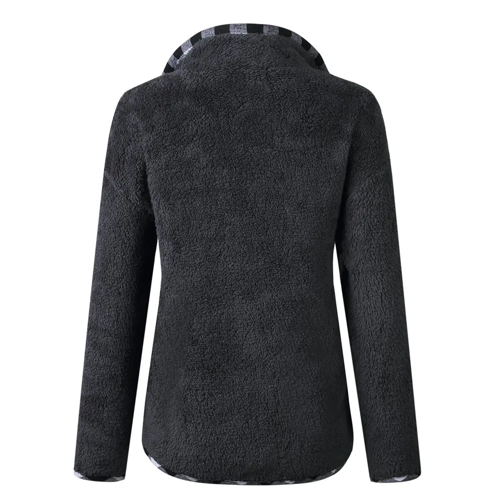 Зимний пушистый свитер шерпа флисовый плед водолазка пуловеры большой карман Теплые Топы женские осенние повседневные пушистые свитера