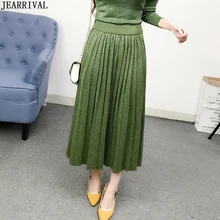 Новая Женская Блестящая юбка миди с высокой талией корейская мода; Слим трапециевидная юбка осень-зима женские теплые плиссированные юбки