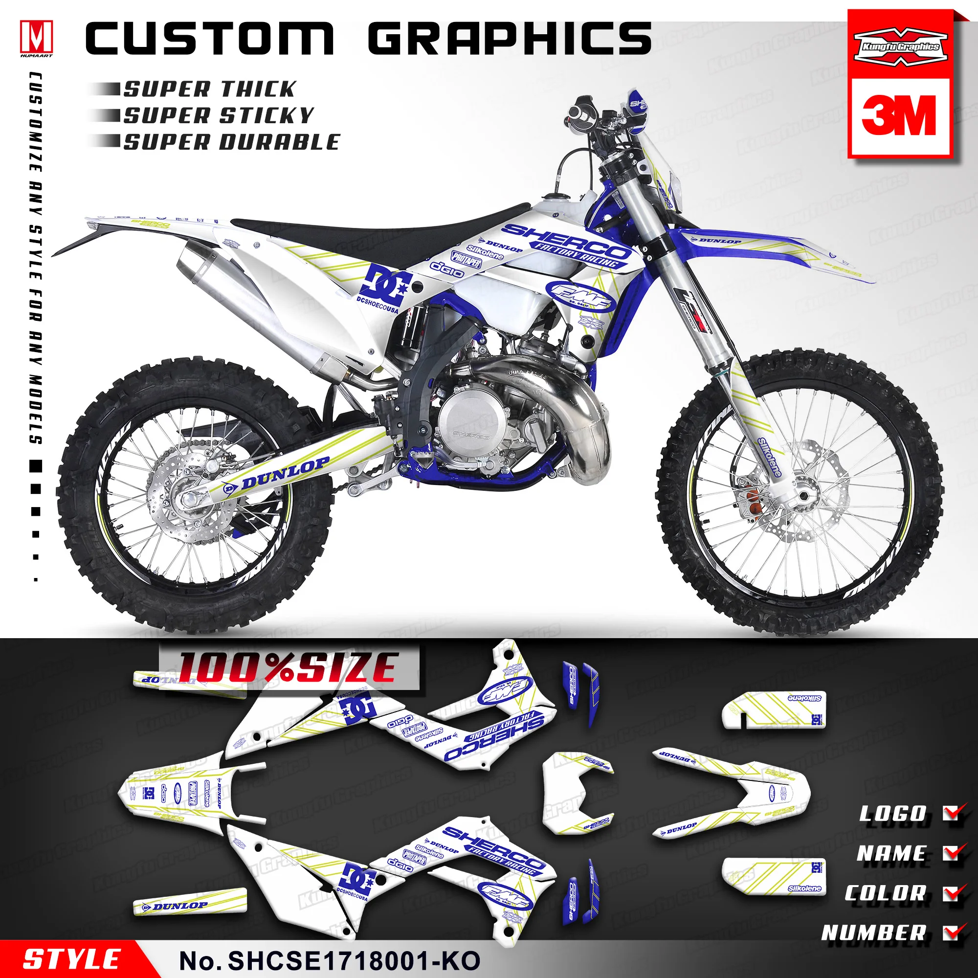 

KUNGFU GRAPHICS Enduro Race Sticker Kit для Sherco SE SE-R FSE 125 250 300 450 500 2017 2018 2019 2020 2021 2022 2023