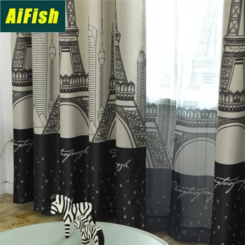 

Nordic Cartoon Iron Tower Castle Imitation Linen Printing Shading Bedroom Living Room Children Boys Room Curtains Custom WP288-4
