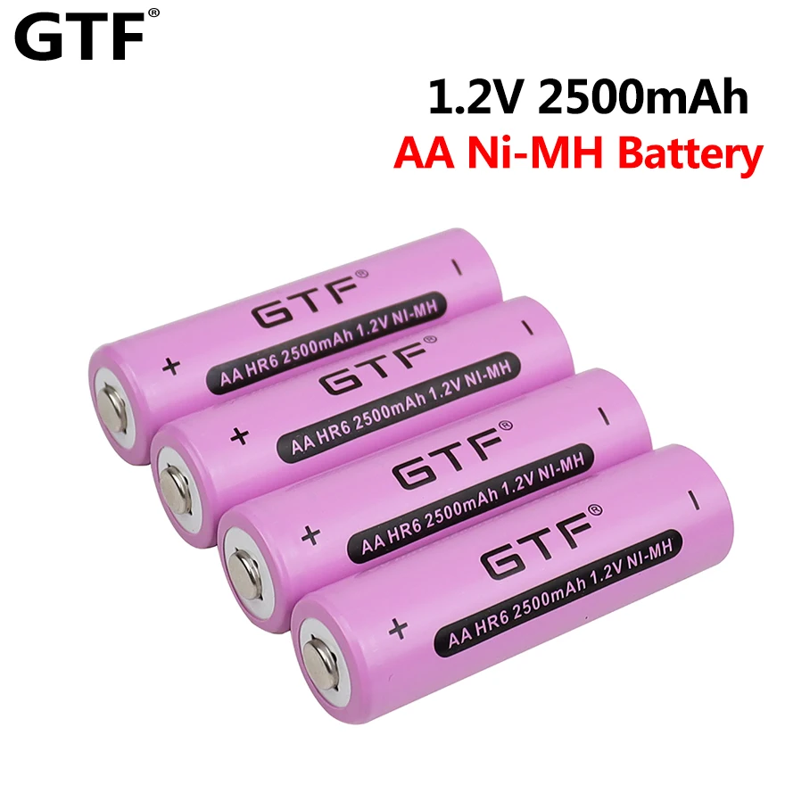 

GTF 1.2V AA Battery 2500mAh Ni-MH Rechargeable Battery 14500 AA for Temperature Gun Remote Control Mouse LED Lamp Toy Battries