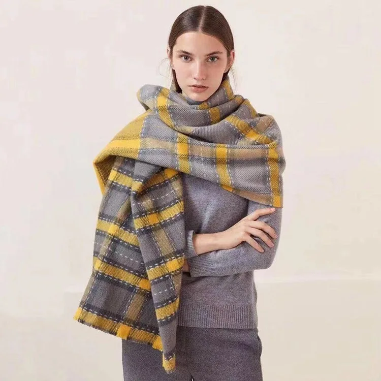 

2019 new arrival imitated cashmere scarves women plaid double sides blanket scarf winter thick warm shawl wraps brand scarf