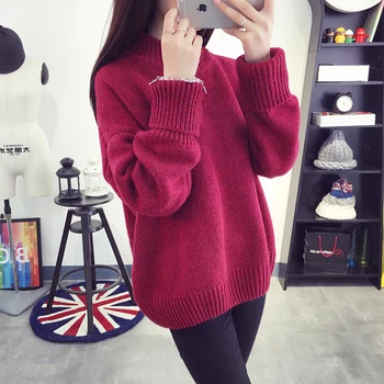 

Lucyever Thick Women Knitted Sweater Half Turtleneck Loose Long Sleeve Jumper Fashion Solid Korean Pullover Warm Female Top 2020