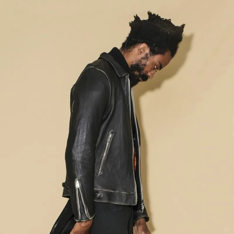 

Vintage Japanese Mens Short Slim Fit Veste Cuir Homme Sheepskin Real Leather Moto Biker Jacket Winter Windbreaker Padded Coats