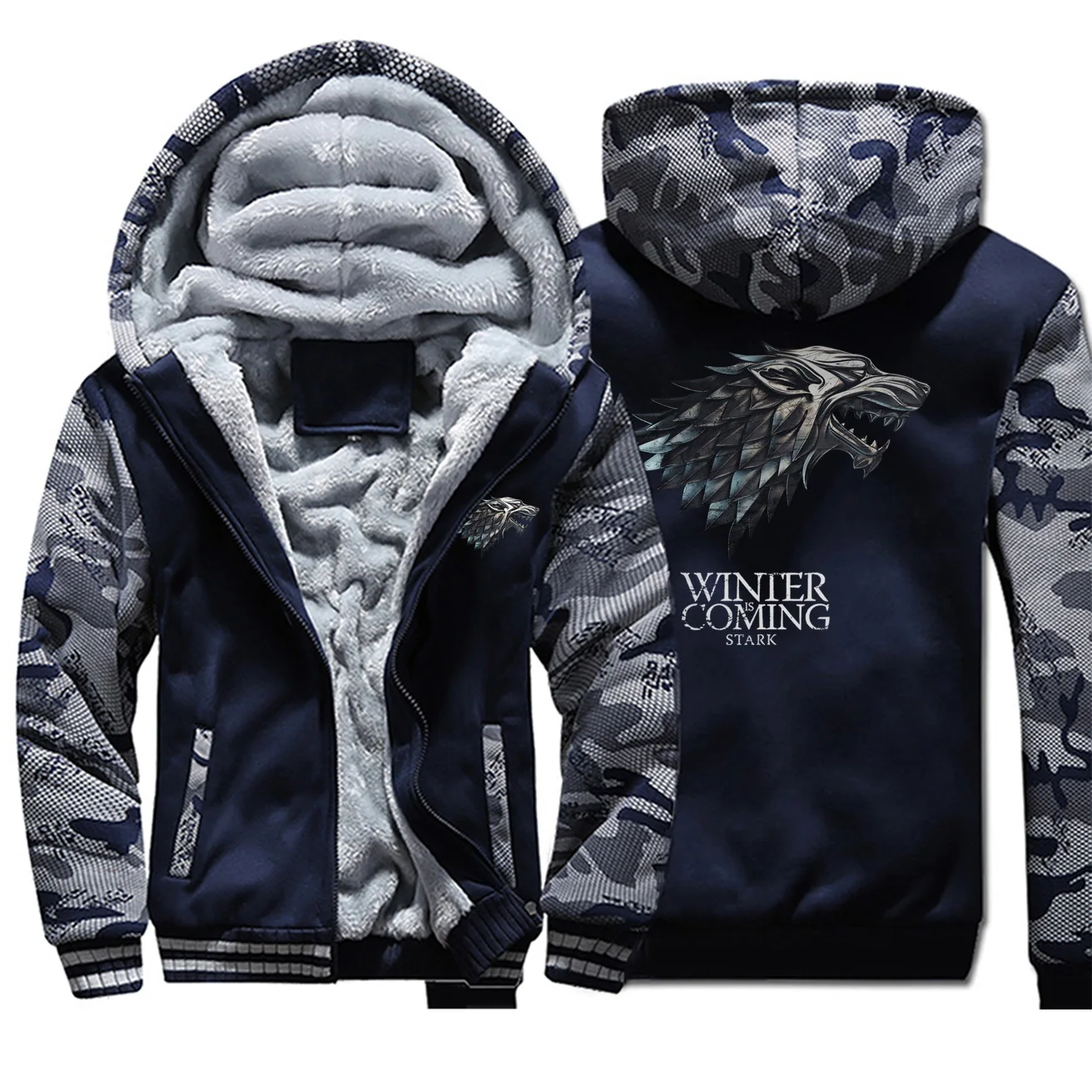 Game of Thrones Jackets Men Wolf House Stark Winter Is Coming Hoodies Sweatshirt Men Winter Thick Coats Sportswear Camo Outwear
