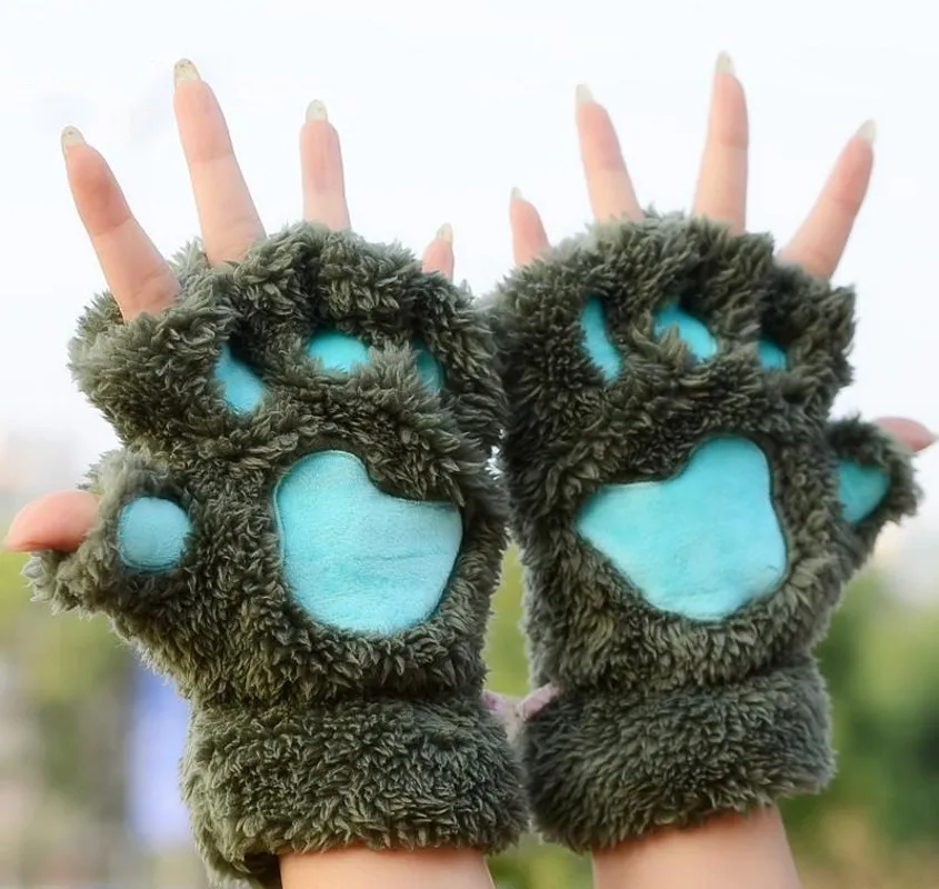 Mitaines pattes d'animal chat coussinet roses en peluche