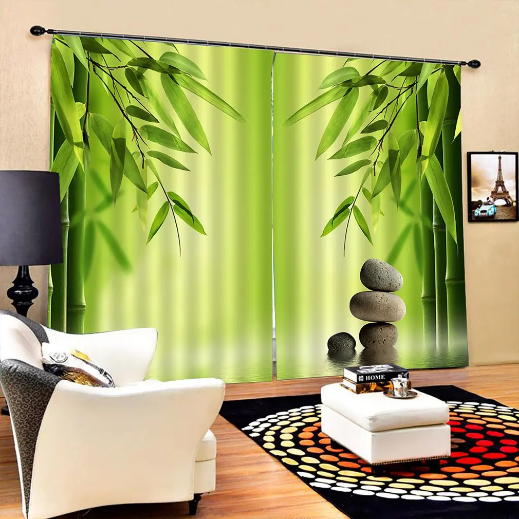Green Bamboo Bluestone Curtain 170*200 Home Fashion Blackout Curtain Set