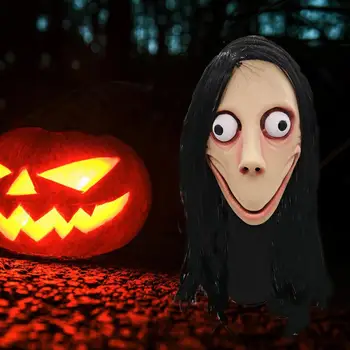 

Halloween Party Decor Death Game MOMO Mask No Bang Style SCARY Mask Female Ghost Wig Masks Festival Party Supplies