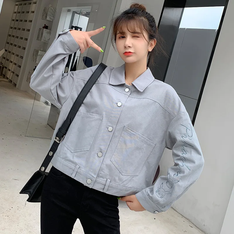 

School Season Hong Kong Style Retro Short Jacket Women's 2019 Early Autumn New Style BF Harajuku Loose-Fit Jacket INS Casual Top