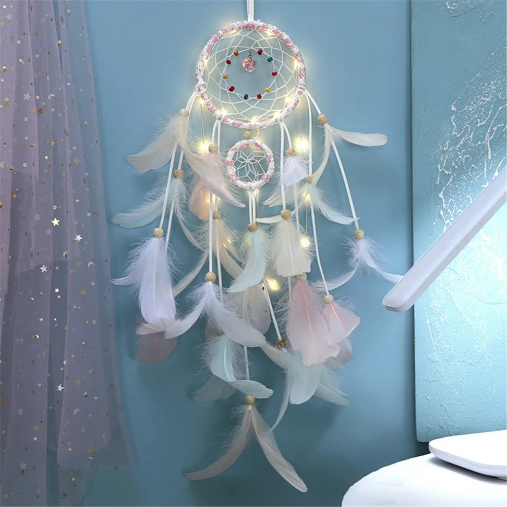 

55cm Girl's heart dream catcher the heirs of the Indians the same hand-woven home decoration LED lights wind chimes gifts