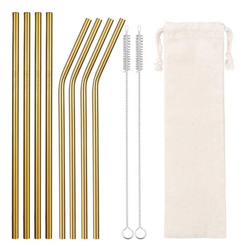 Gold 8pcs Щетка для очистки бар вечерние аксессуар многоразовый металлический Нержавеющая сталь соломинки для напитков, 6 мм Диаметр для кружек 20/30 унций - Цвет: Gold 8pcs
