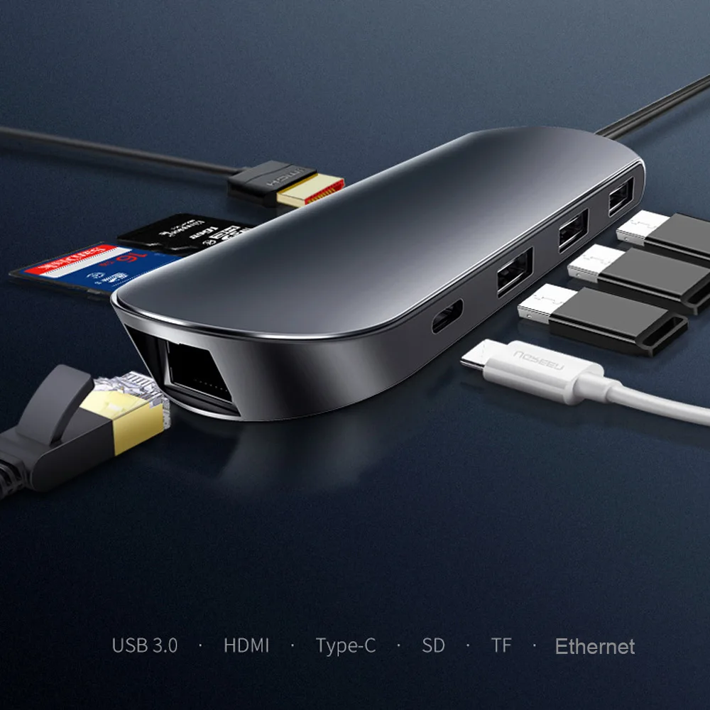 8 в 1 USB Type C Адаптер Hub для Macbook Ноутбук Ethernet порт 4K HDMI 3 0 s TF SD кардридер PD Быстрая