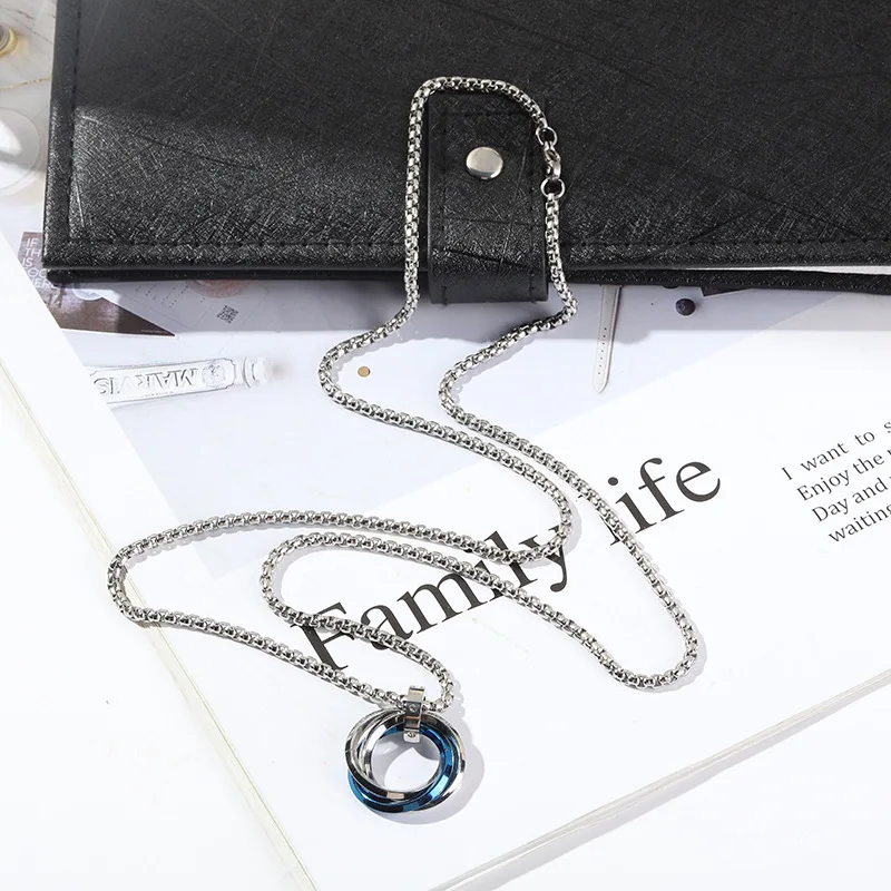Triple Ring Fully-Encrusted Roman Numeral Stainless Steel Pendant Necklace  Chain For Women - AliExpress