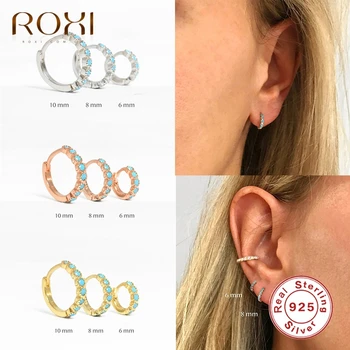 

ROXI Elegant 925 Sterling Silver Turquoise Stone Hoop Earrings for Women Wedding Jewelry Cartilage Earrings 6/8/10mm Earring
