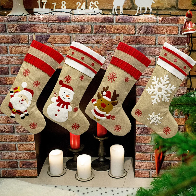 2020 New Christmas Decorations Socks Gift Bag Old Man Snowman Deer Snowflake Linen Home DIY Decoration | Дом и сад