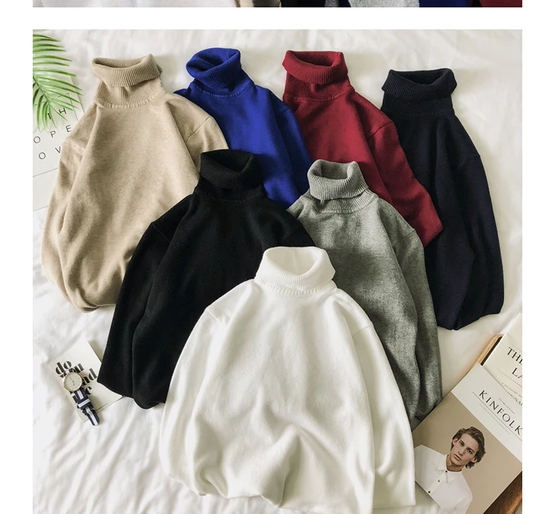 mens sweaters Men's Turtleneck Sweater Solid Color Sweater Thickened and Cashmere Sweater 5XL Men's Sweater