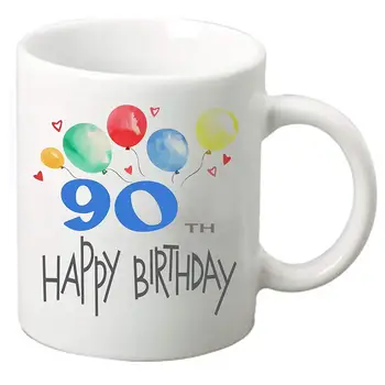 

Happy Birthday 11 oz ounce Coffee Tea Mug Cup White Ceramic Celebration for Friends and Family (90th)