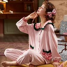 Winter Girl Double-sided Cotton Drawstring Cardigan Doll Lapel Casual Two-piece Long-sleeved Trousers Home Service bedroom set