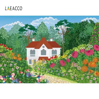

Laeacco Cartoon Forest Villa Flower Child Birthday Photography Background Customize Photographic Backdrops For Home Photo Studio