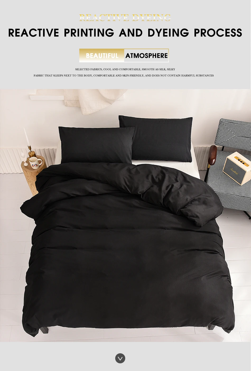 Bedding Sets for women MIDSUM Pure Color Bedding Sets Single Double Full Size Skin Friendly Fabric Black Duvet Cover Set For Dormitory Household king size comforter