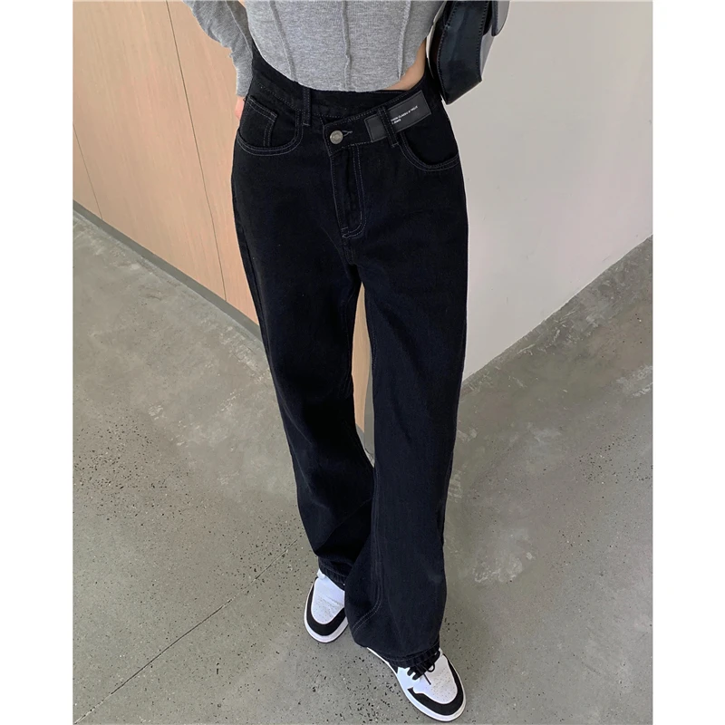 good american jeans Women's Autumn Casual High Waist Denim Pants Loose Chic Straight Leg Pockets Jeans Femme Fashion Streetwear Trousers cargo jeans Jeans