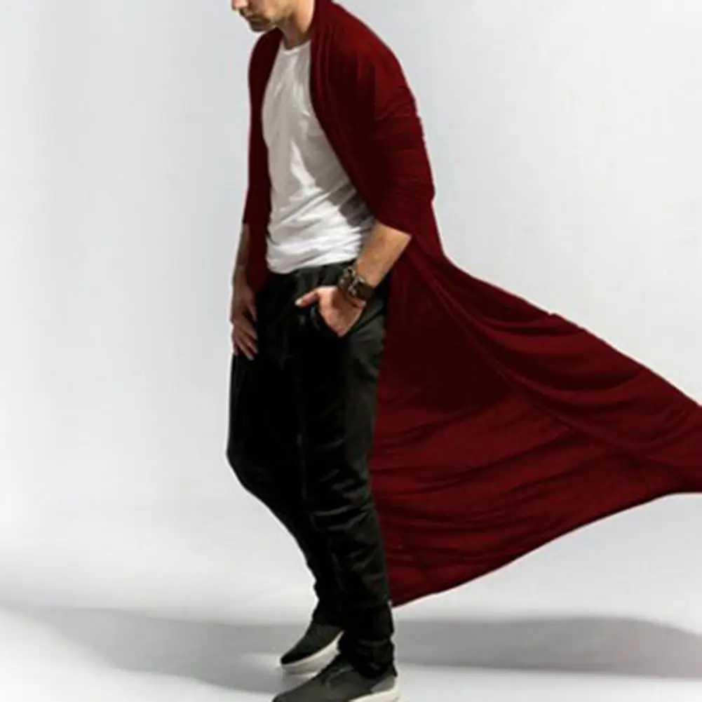 Men's Cardigan Long Sleeve Ankle-Length Simple Solid Color Cardigan Open Front Male Trench Jacket Outerwear ropa hombre
