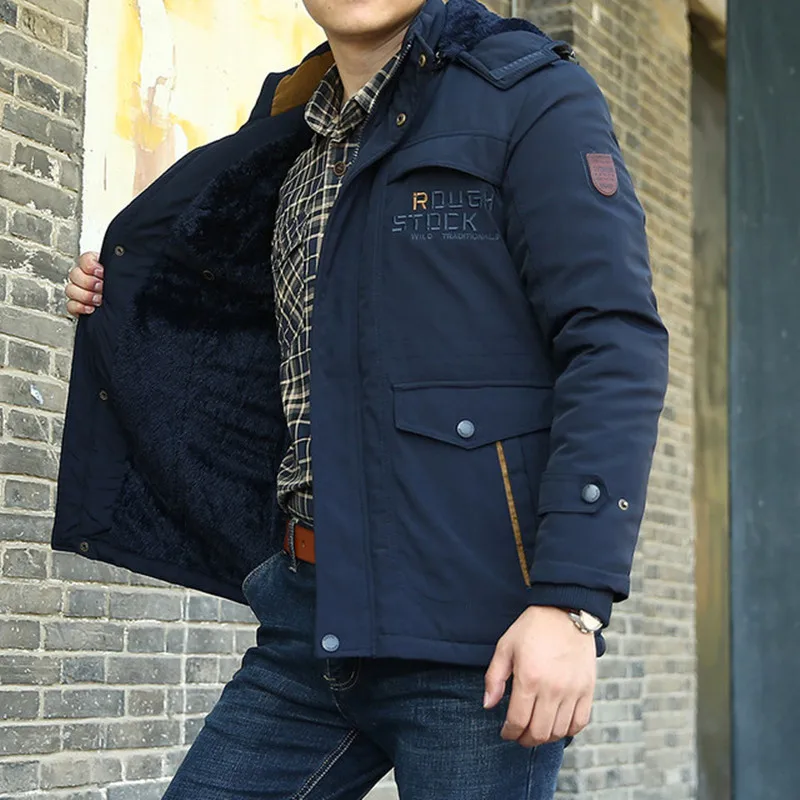 Новая зимняя мужская хлопковая куртка, парки высокого качества с бархатной подкладкой, Толстая Теплая Повседневная куртка с капюшоном, Мужская ветровка, верхняя одежда 6XL - Цвет: blue