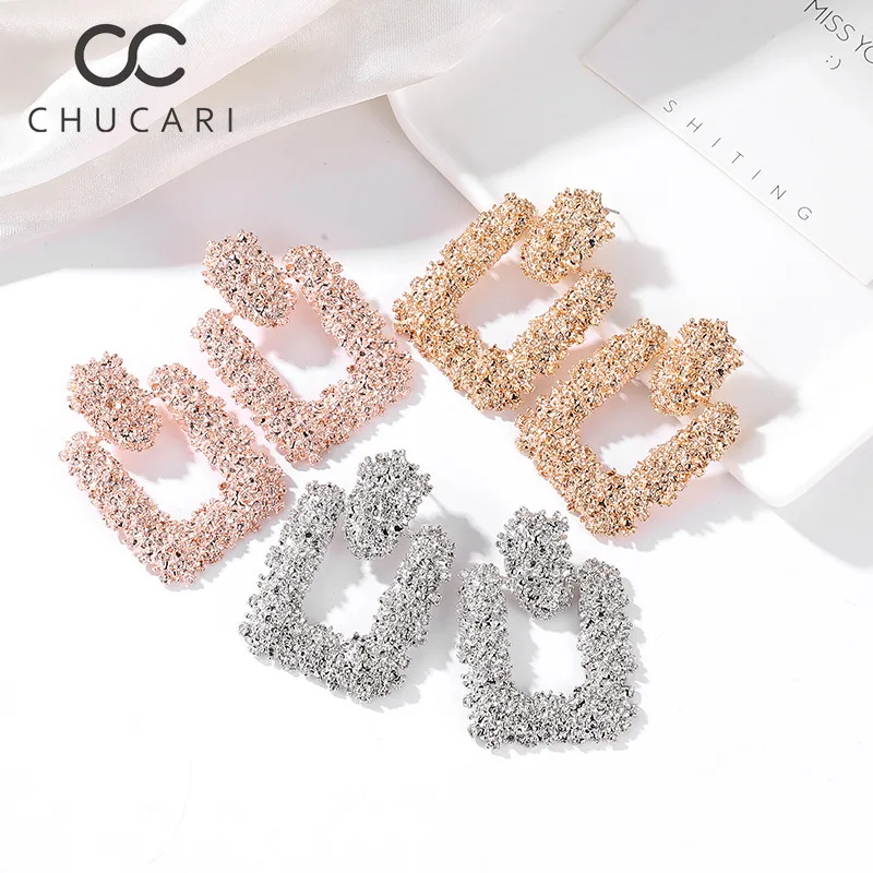 CHUCARI Big Vintage Earrings for Women Gold Color Geometric Statement Earring 2019 Metal Hanging Fashion Jewelry Trendy | Украшения и