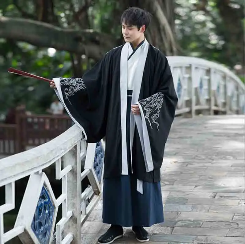 

Мужской Традиционный китайский костюм Hanfu с вышивкой, темно-синий костюм Hanfu для костюмированной вечеринки на Хэллоуин, карнавальный костюм для мужчин, размеры 3XL