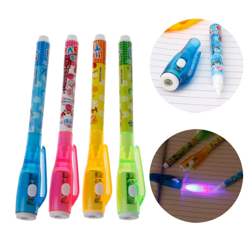 Комплект из 4 предметов ручка с невидимыми чернилами шпионская ручка со светом волшебный маркер детская ручка для секретное сообщение M5TB